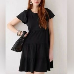 J Crew Black Knit Broken In Tiered Jersey  Dress
